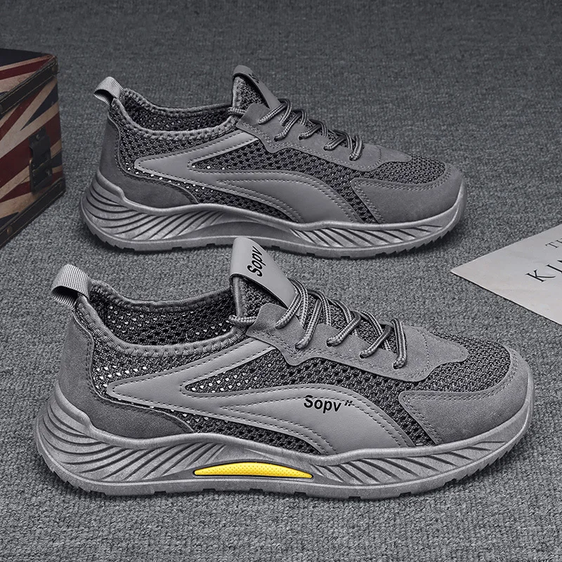أحذية رياضية صيفية للرجال شبكية رفيعة قابلة للتنفس، تصميم مجوف، كاجوال للجري وحماية العمل، أحذية عمل عصرية #2