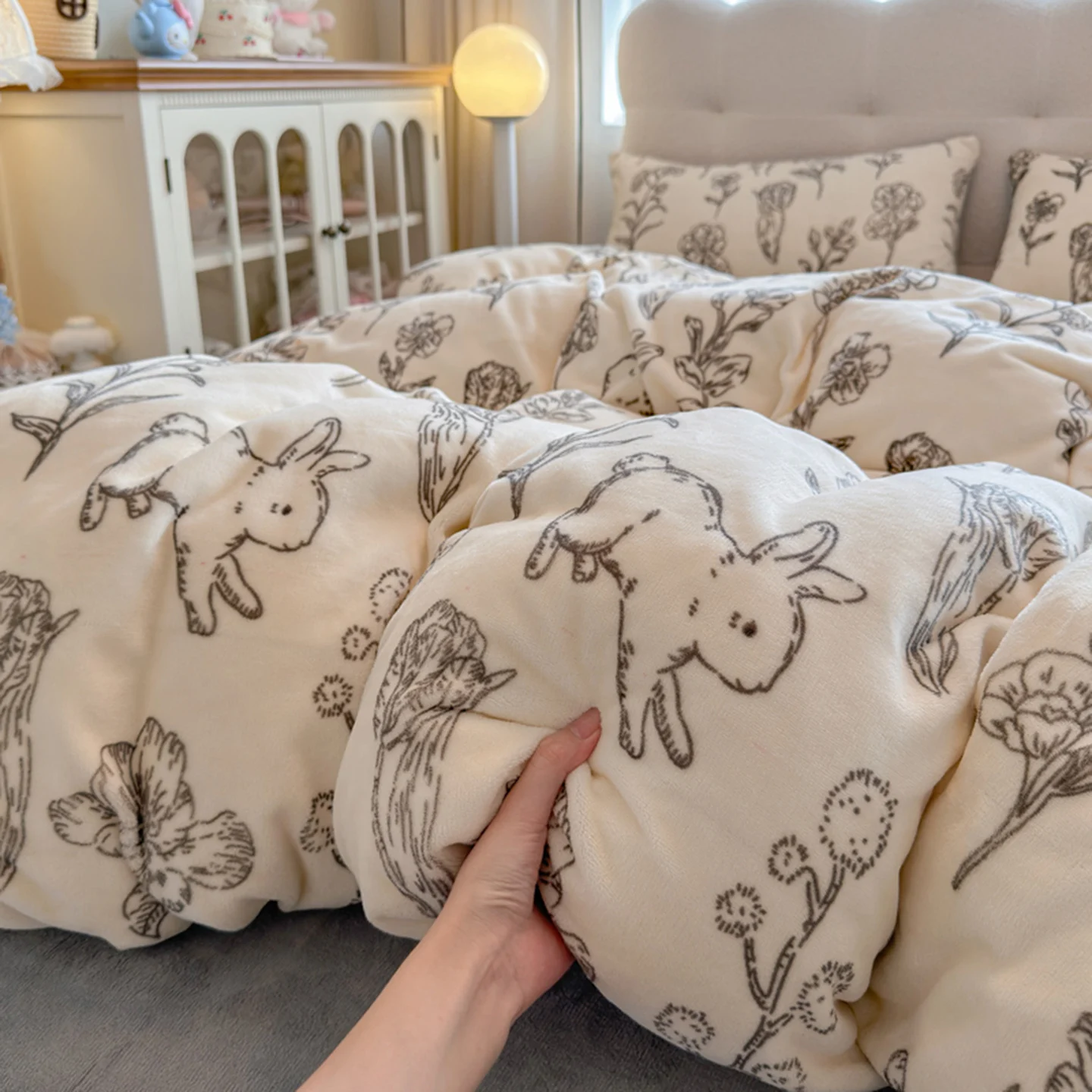 

Flannel Fleece Duvet Cover for Winter Cartoon Style Bunny Printed housse de couette Single/Queen/King Warm Quilt Covers이불커버