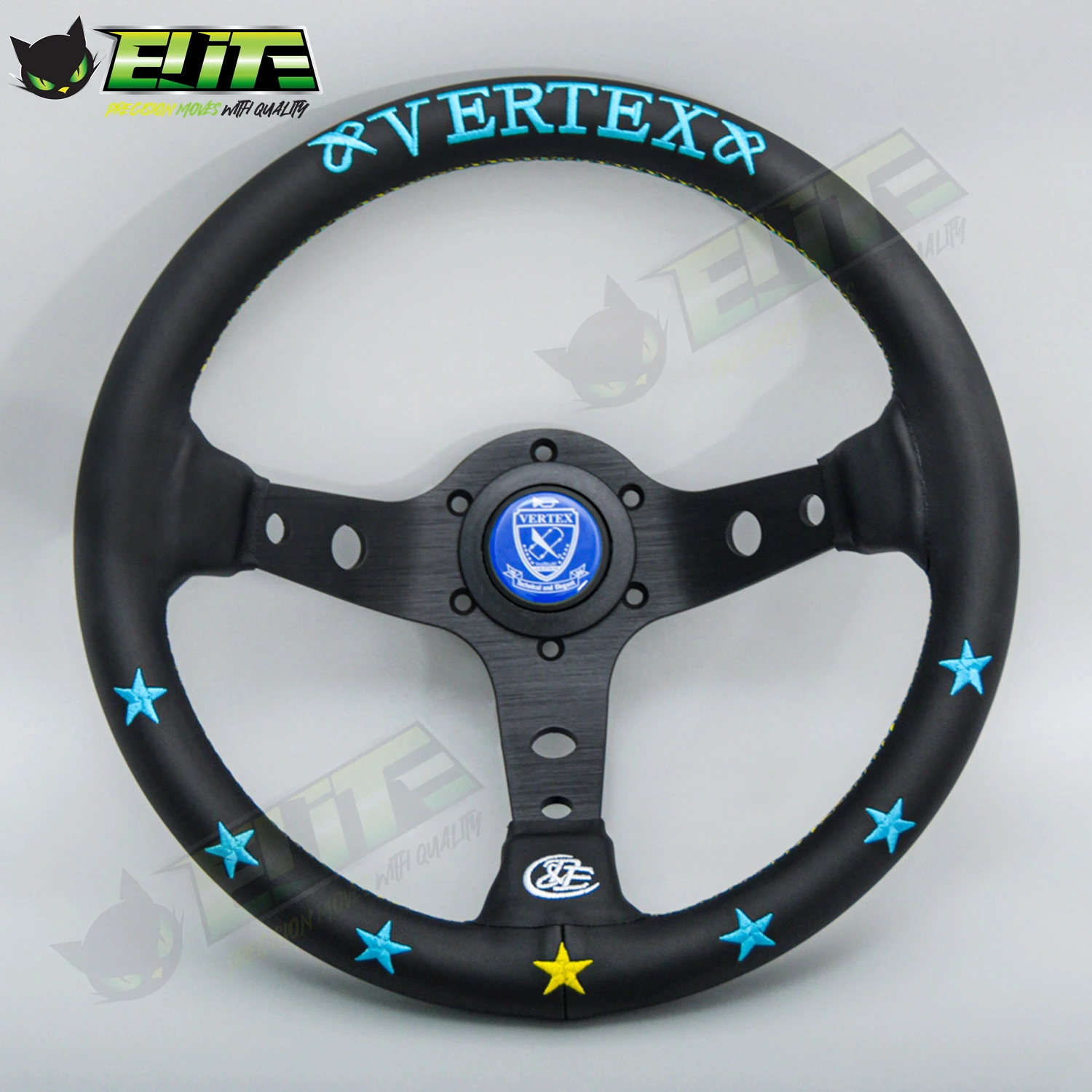 VERTEX 7 Star Leather Steering Wheel 13inch Deep Dish Racing Sports Sim Steering Wheel