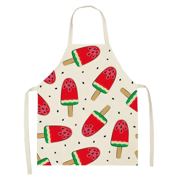 Ice cream pattern home kitchen cooking oil-proof linen apron chef cooking baking sleeveless apron