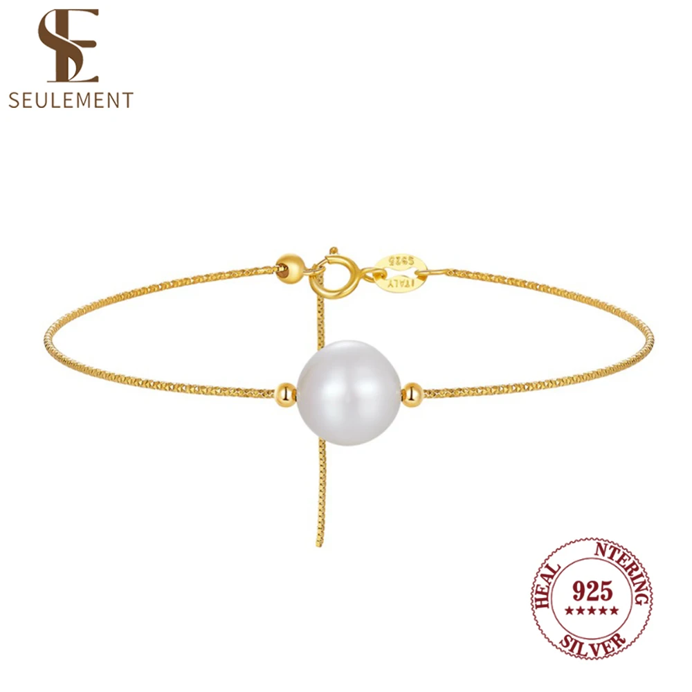 

Seulement Single Freshwater Pearl Charm Bracelet 925 Sterling Silver Bangles for Women Simple Fashion Jewelry Party Gifts