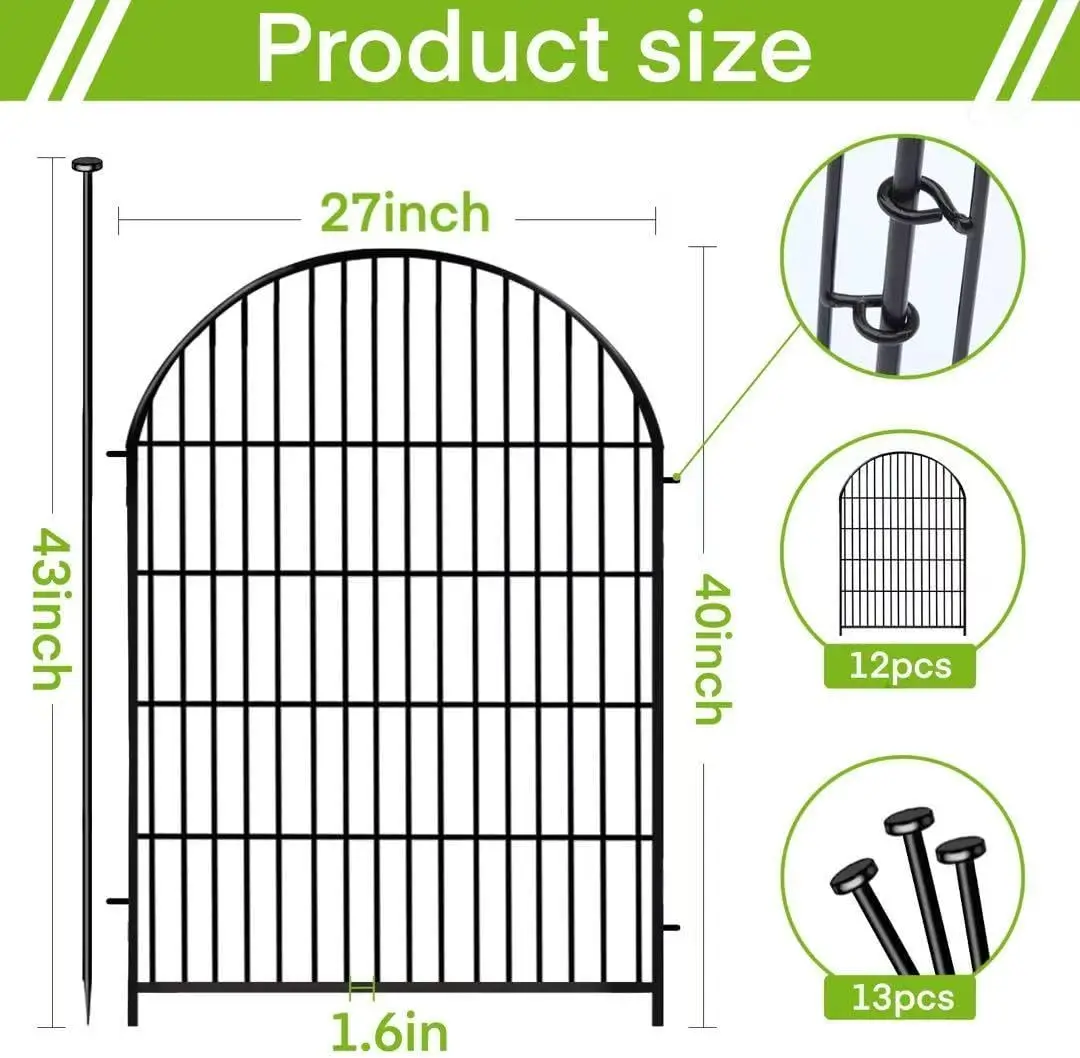 Garden Fence Animal Barrier with Gate 40 in(H) x 26.2 Ft(L) 12 Panels,Rustproof Metal Wire Tall Fencing Border for Dogs