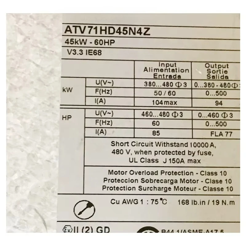 New and Original ATV71HD45N4Z Variable Speed Drive ATV71 45kW 60HP 380 To 480V EMC Filter Without Graphics Terminals