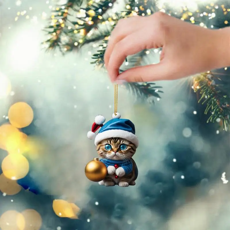 Cartoon Cute Cat Christmas Tree Pendants 2D Acrylic Hanging Ornaments Home Party Christmas Decoration 2024 New Year Gift