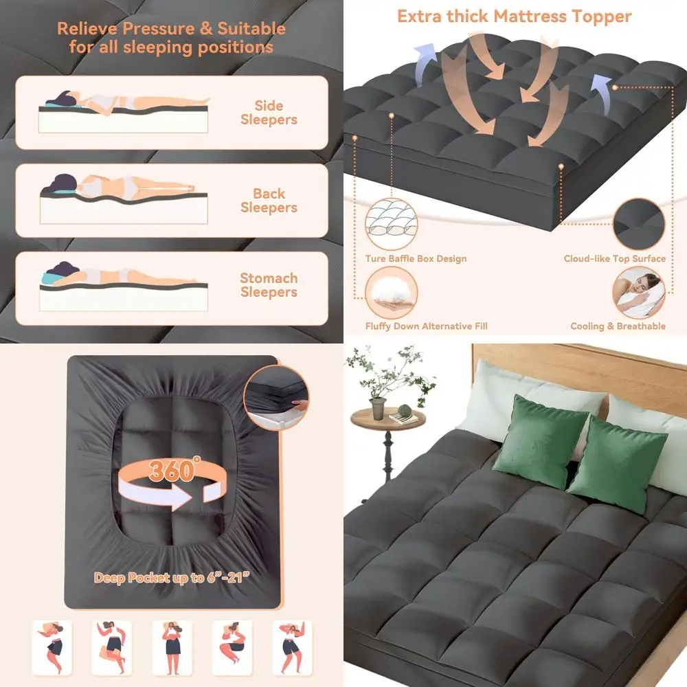 

Очень толстый плюшевый наматрасник для облегчения боли в спине, полноразмерный наматрасник с глубоким карманом и пушистым пухом альтернатива, серый