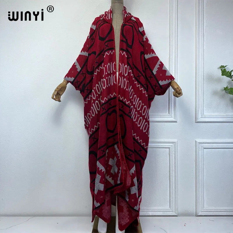 WINYI new Winter dress outfits Women high quality Coat Loose Thick Warm Female kaftan Coats poncho dress Hooded mop coat Abaya