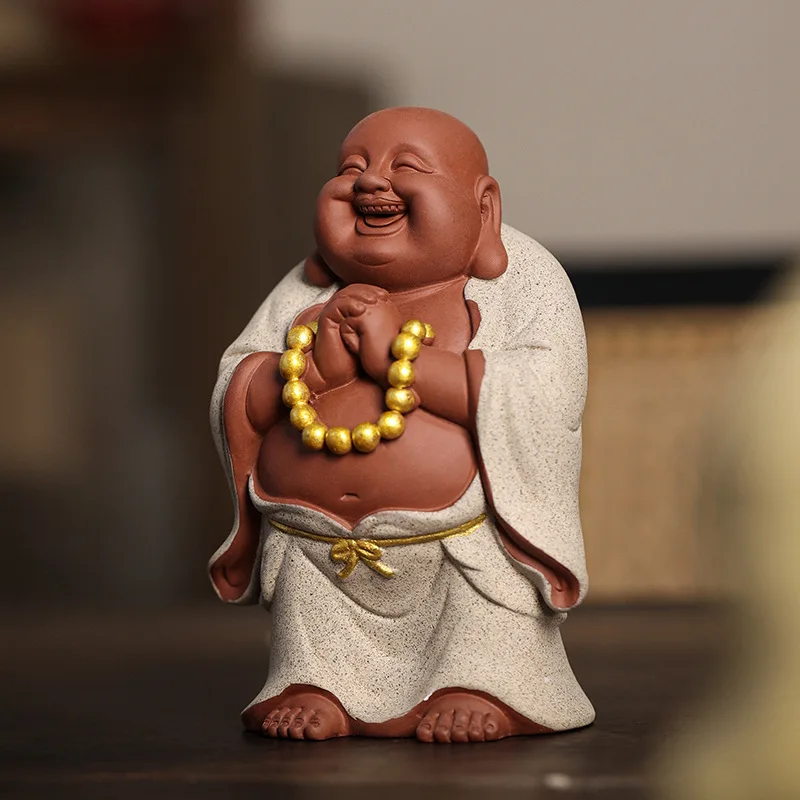 Zen Ceramic Buddha Statue for Desk and Table Decoration, Maitreya Buddha Ornaments, Tea Room Decoration