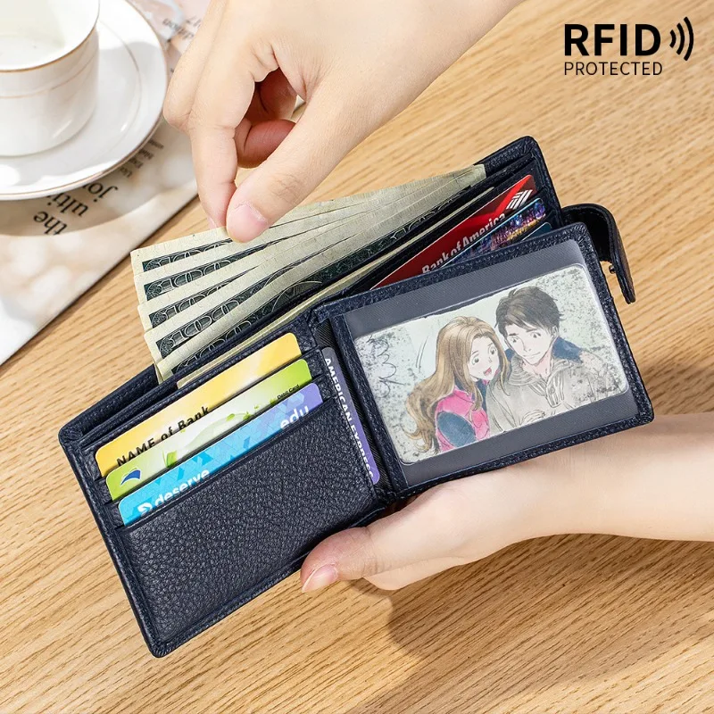 

New RFID Blocking Leather Wallet for Men, Bifold Short Wallet with 10+ Card Slots, Luxury Men's Organizer Wallet with ID Window