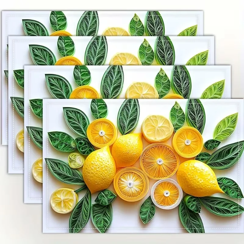 Retro Lemon Placemats Table Mats Vintage Script Bottle Floral Print Anti-fouling Dining Pad Kitchen Dining Room Daily Use