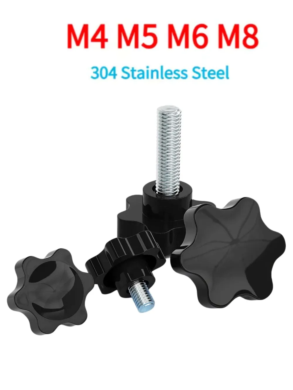 Toolless Hand‑Tighten Six‑Lobe Head Thumb Screw M4‑M8 25# 32# Black Plastic Adjust Clamping Bolt Quick‑Release Fastener