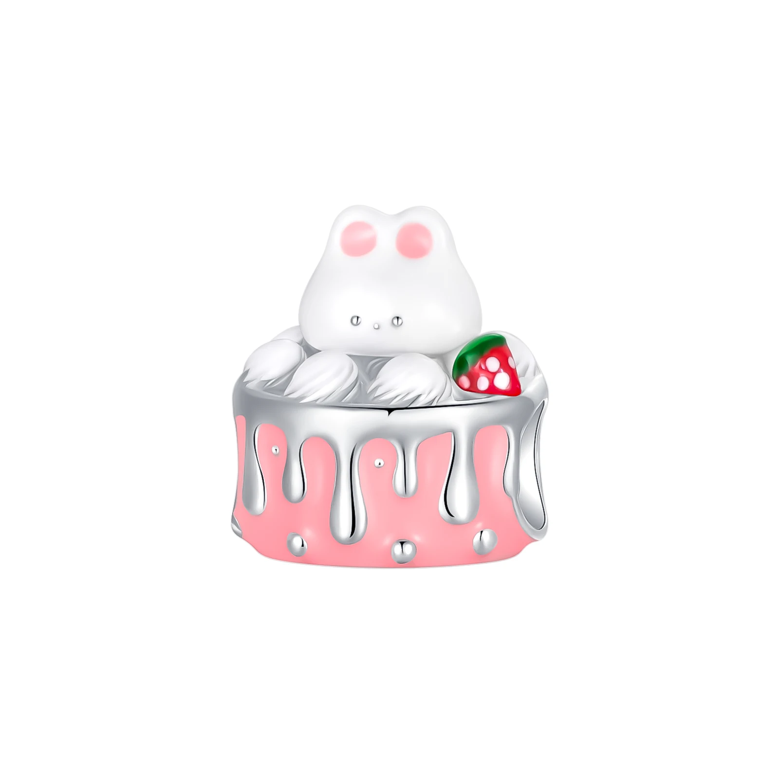925 Sterling Silver Charm Pink-Themed Cake Bear Coffee Machine Pendant for Women Fit Original Bracelet Necklace DIY Accessories - view 4
