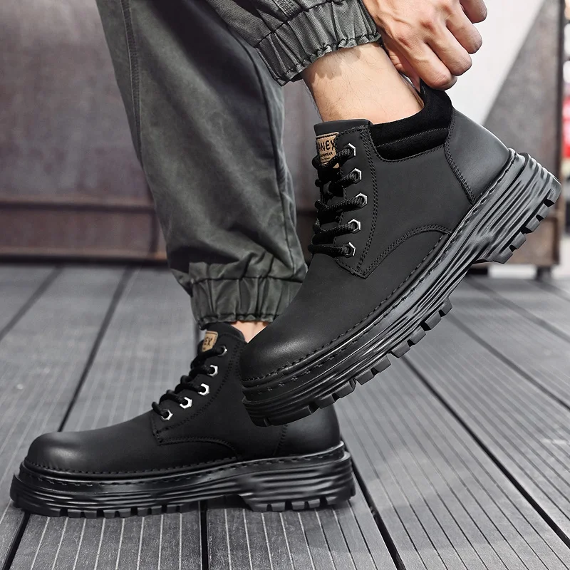 VIPOL 2025 New style yellow boots outdoor men's hiking boots high-top height-increasing British-style durable work shoes