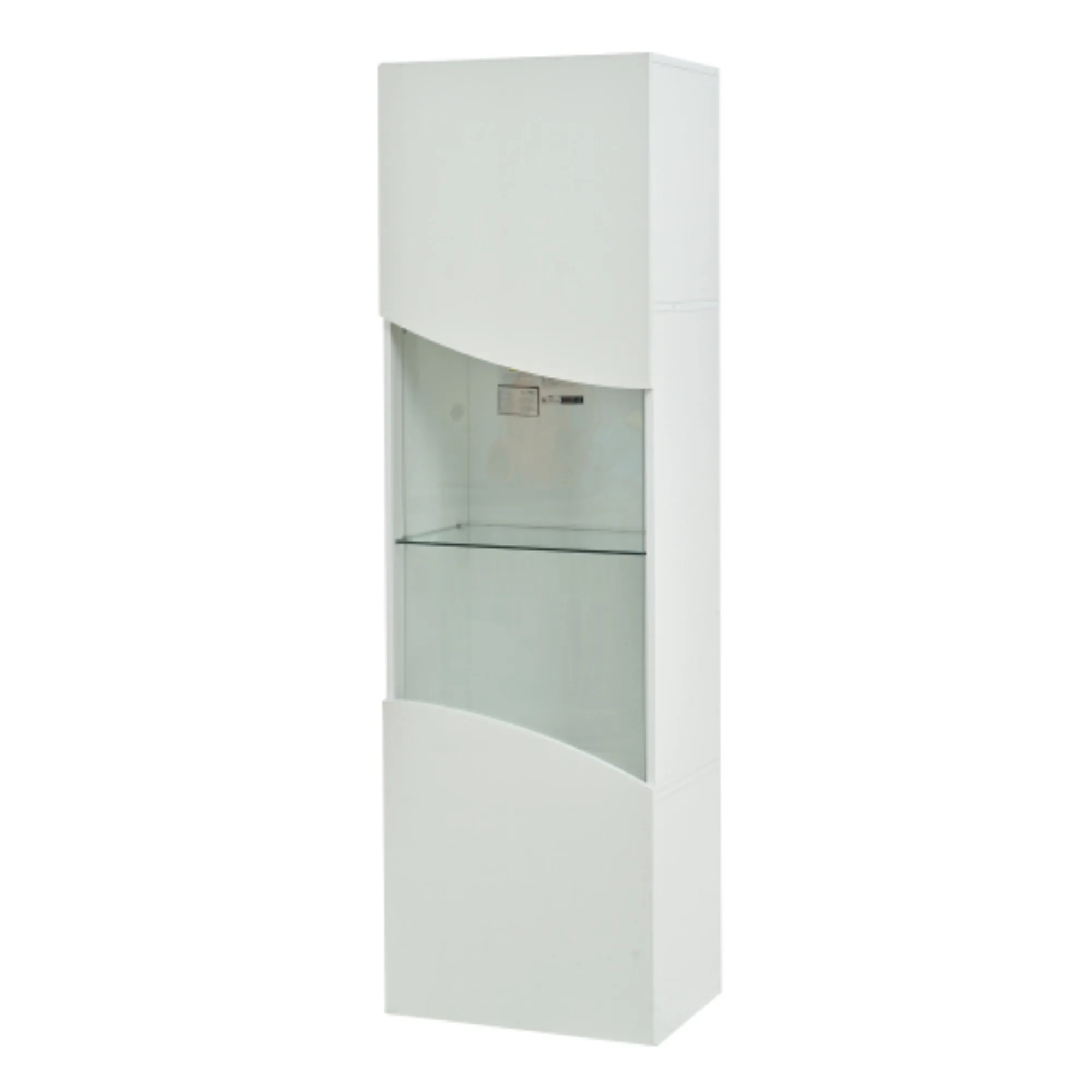 Vitrine de salon 35x50x165 cm, finition brillante, grand rangement et éclairage LED, design de surface ondulée concave, blanc