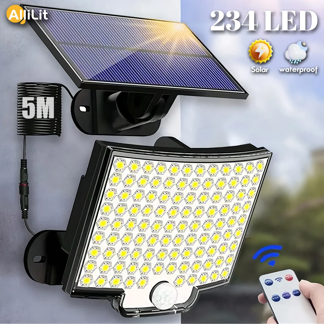 234 LED-Solarleuchten für den Außenbereich, 3 Arbeitsmodi, superheller Bewegungsmelder, IP65, wasserdicht, Flutwand-Sicherheitsleuchten, Garage, Hof