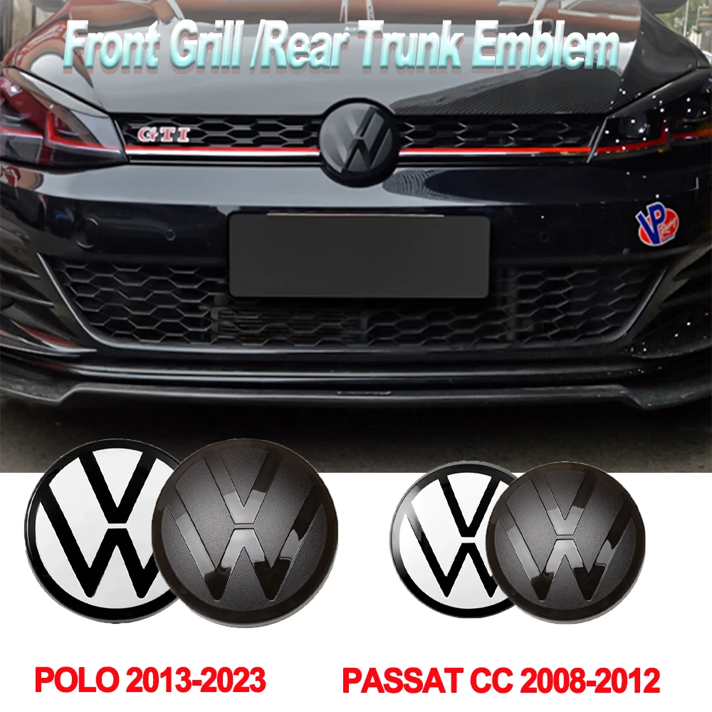 1Set Black/White Car Front Grill/Rear Emblem Lid Covers Logo Sticker For VW POLO 2013-2023 PASSAT CC 2008-2012 Auto Accessories