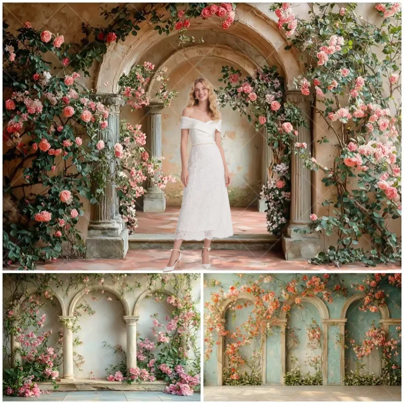 Rose Flowers Arch Photography Backdrop Wedding Scene Anniversary Party Baby Birthday Photo Photographic Background Studio Shoots