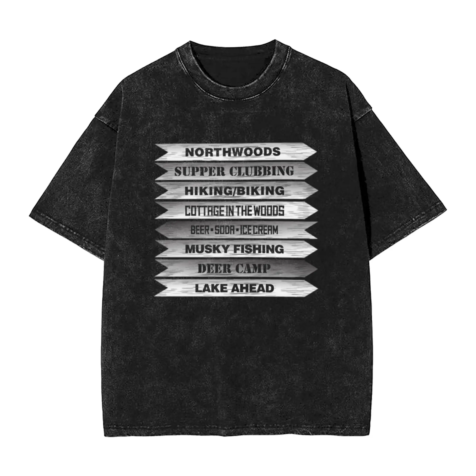 WHITE ARROW SIGNS Wisconsin Northwoods Up North  Unique Comfort A Washed T Shirt Men's Women's Oversized Cotton Tees Tops