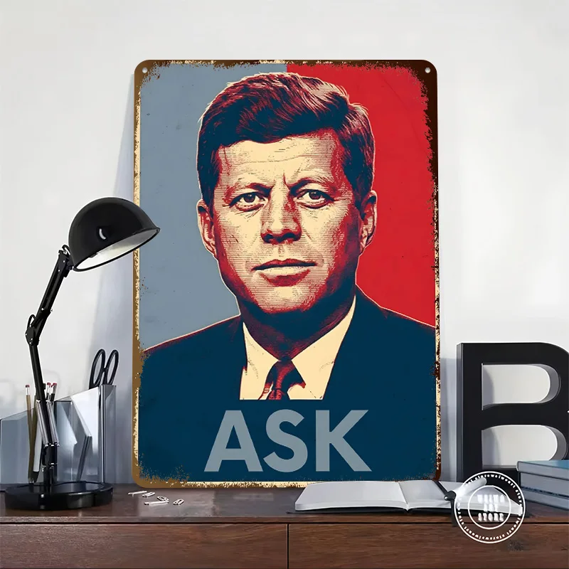 John F. Kennedy 'Ask' Tinplate Posters Customizable Wall Art Retro Vintage Metal Signs for Home Room Mancave Decoration Gaming