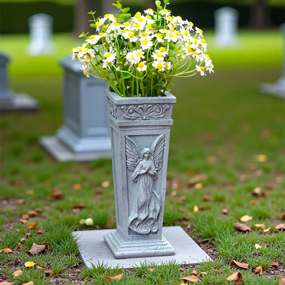 Resin Cemetery Flower Vase with Spike 15 Inch Memorial Vase with Drainage Hole for Fresh and Artificial Flowers