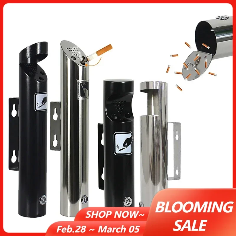 מקורה חיצונית מונחת על הקיר מגש אפר סיגריות מפלדת אל-חלד מחוץ לפטיו מגש אפר סיגריות ציבורי