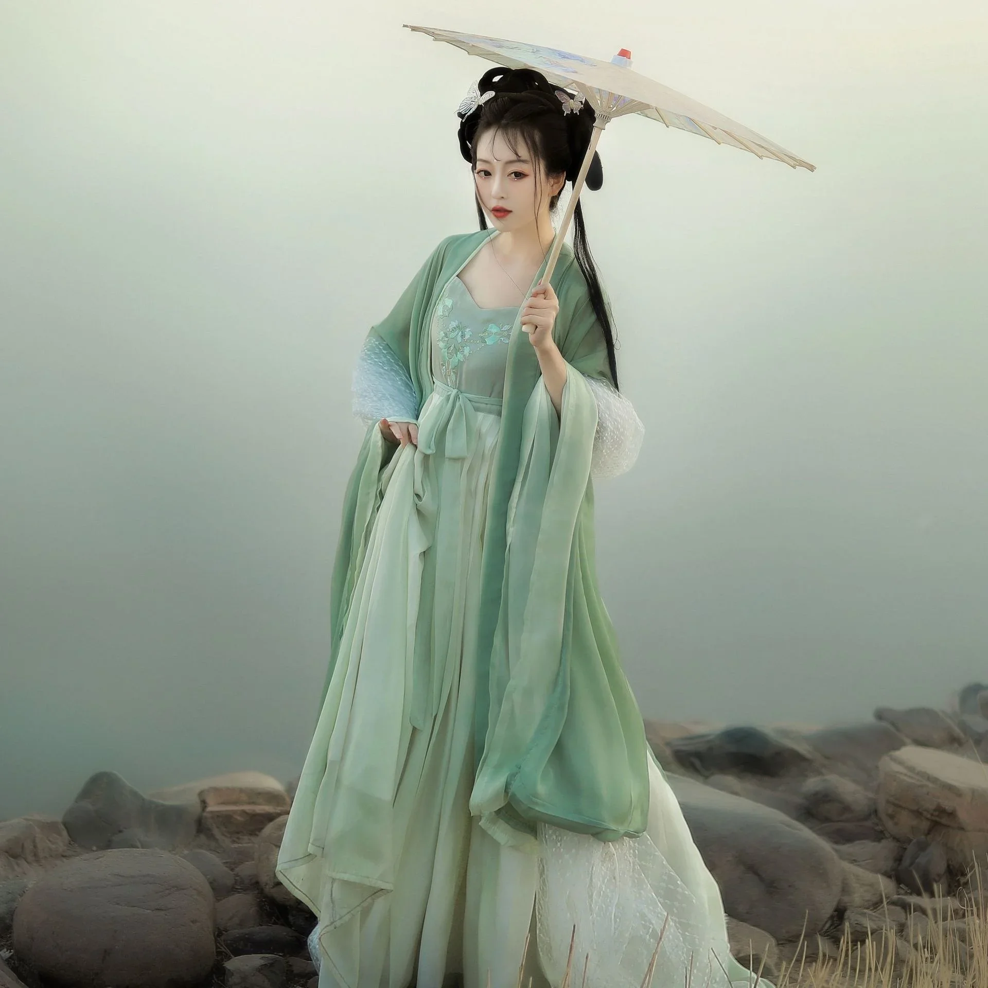 بدلة هان على الطراز الصيني للإناث ، تنورة طويلة على الصدر ، الكبار والطلاب ، فستان أنيق سادة ، الربيع اليومي