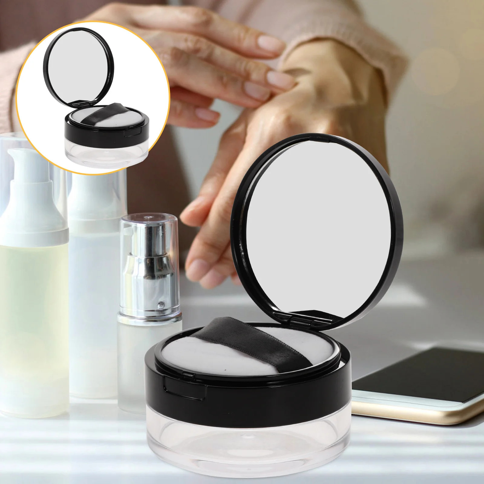 

Translucent Setting Powder Makeup Container Empty Case Puff Holder Sieve Travel