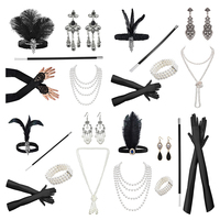 1Set 1920's Flapper Cosplay Costume Feather Headband Pearl Necklace Long Glove Gatsby Masquerade Accessories