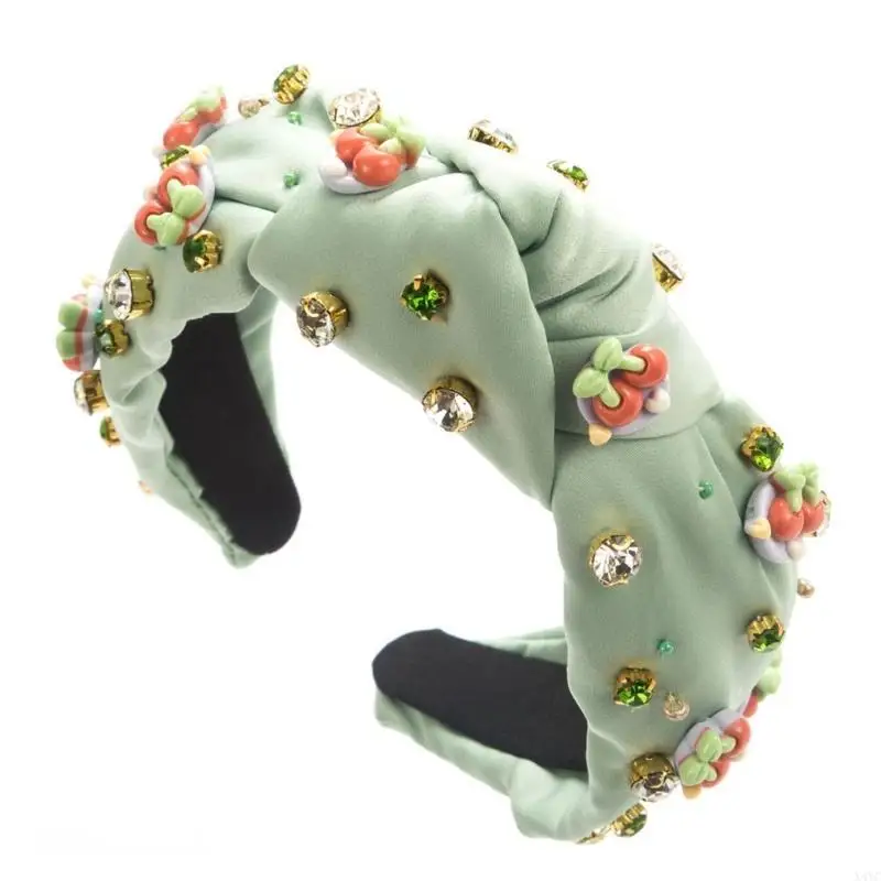 

X4YC Knotted Headband Women Elegant Fruit Decors Studded Hairband HighSkull Hairhoop