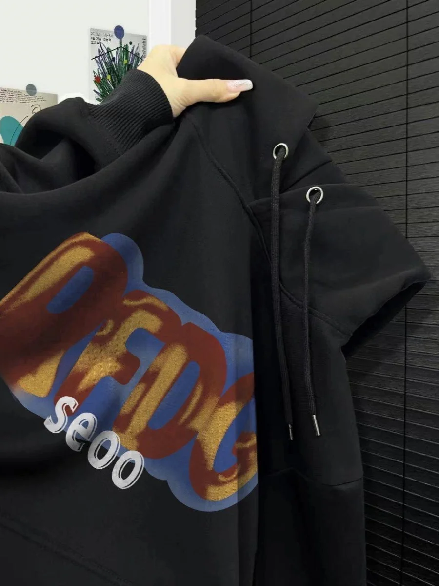 

Retro American Fce Lined Thiened Hoodie Men's Autumn Winter Outerwear Casual Loose Fit Long Sve Youth Faion