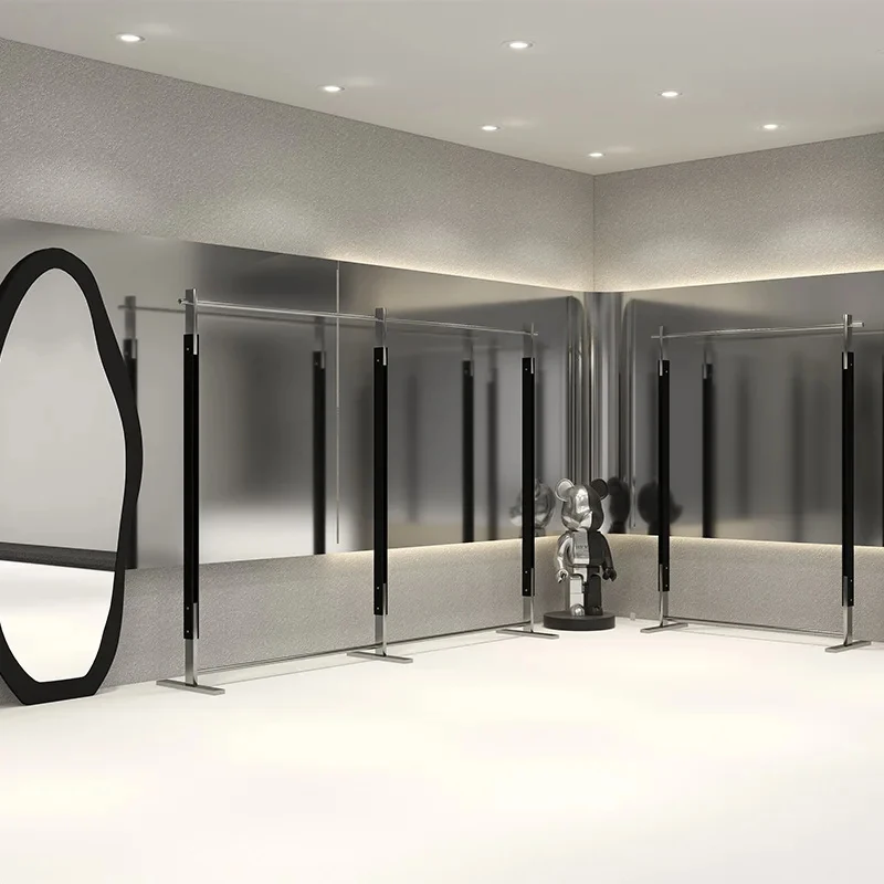 custom.Custom Stainless Steel Women's Clothing Display Rack Floor-Standing Simple Shelf Clothes Hanger Black Display Rack