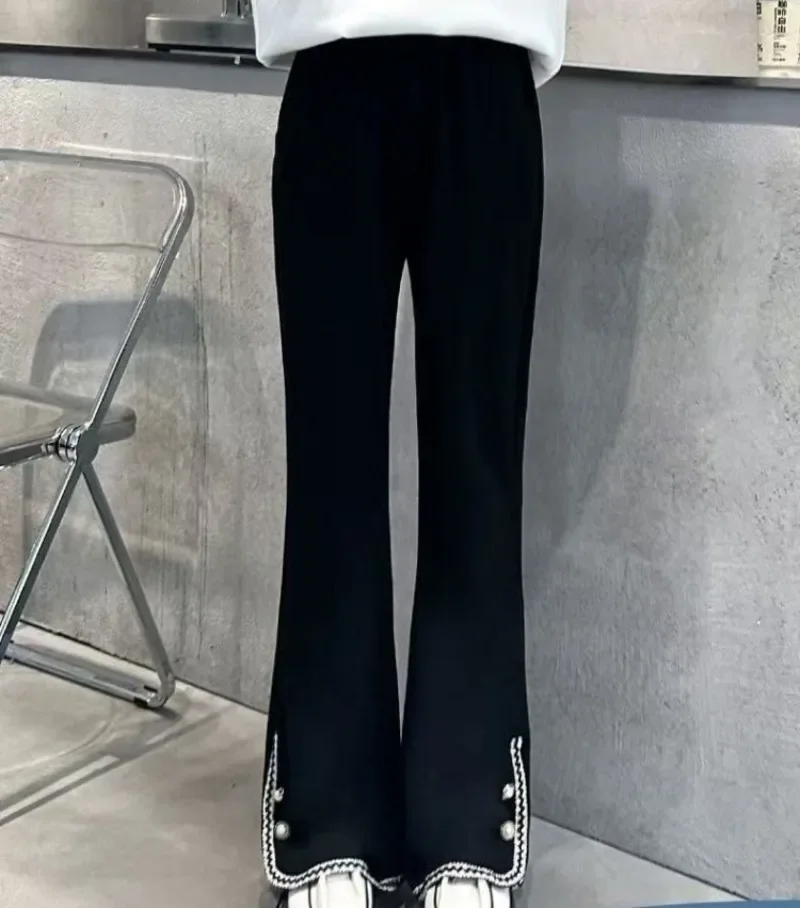 Flared Trousers for Tween Girls - 2025 Autumn Casual Black Long Pants, Trendy School Pants for Kids, Comfortable Youth Bottoms