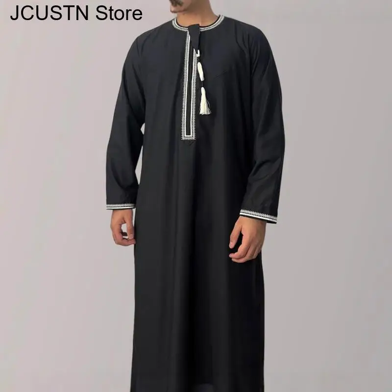 Abito pullover a maniche lunghe da uomo musulmano Aman Abaya Jubba Thobe per uomo arabo saudita caftano Islam abbigliamento Rayer Robe maschio afghano