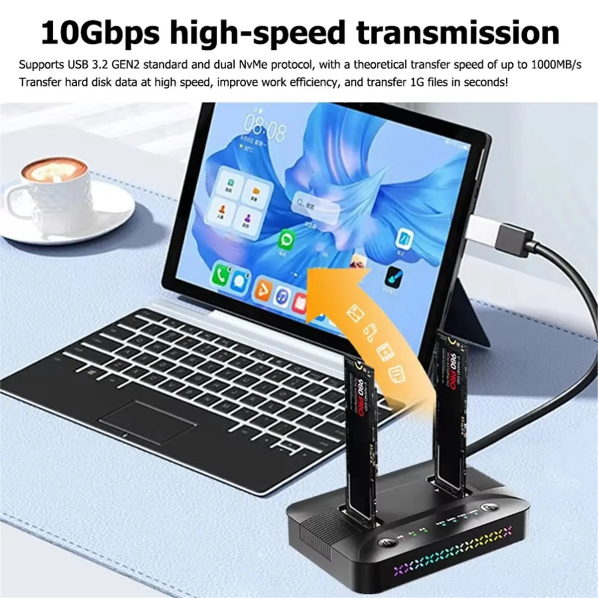 [VALUE PACK]M.2 NVMe/SATA Dual-Bay Hard Drive Docking Station Offline Clone Hard Disk M.2 SSD Duplicator USB3.2 GEN2 SSD Adapter view 4