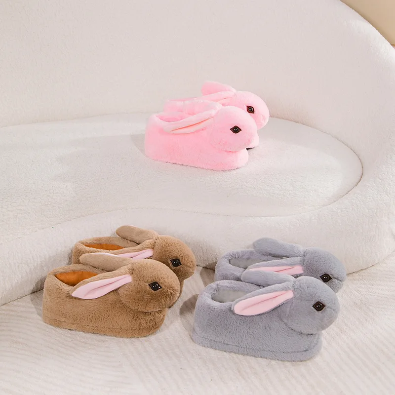 Cute Rabbit Slippers Women Cartoon Bunny Shoes Warm Faux Fur Soft Sole Girls Indoor Home Floor Slipper Funny House Footwear