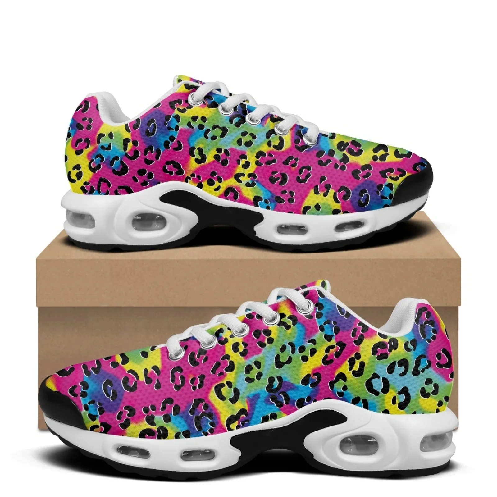 XIXIRIMIDO Air-Cushioned Sneakers Women's Running Shoes Men's Commuter Shoes Lightweight Breathable Soft Comfort Leopard Print