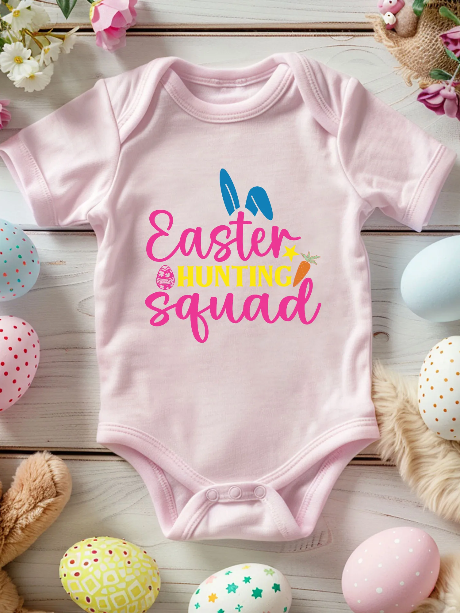 

Комбинезон для ползания для малышей унисекс «Пасхальный охотничий отряд», 100% хлопок, мягкий, всесезонный, розовый, 190 г/м²