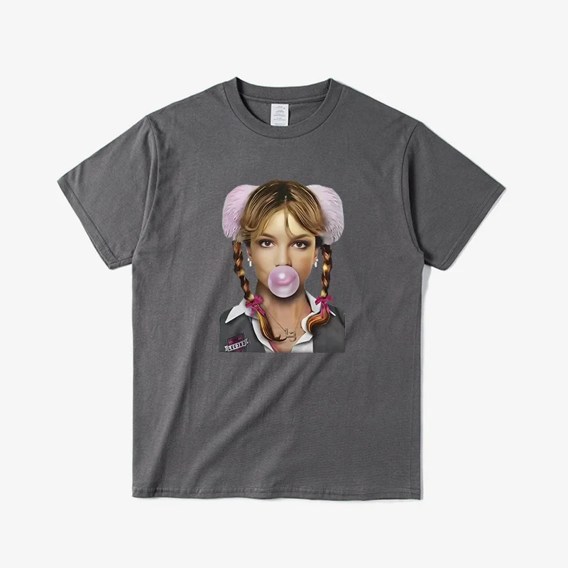 Singer Bubblegum Lady Retro T-shirt Round Neck Short Sleeve Streetwear Top for Men and Women