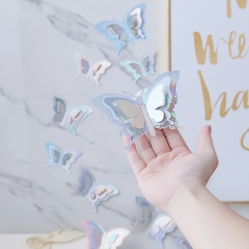 12pcs New 3D Butterfly Wall Stickers Self Adhesive DIY Butterfly Wallpaper Hollow Butterfly Decal Home Decoration