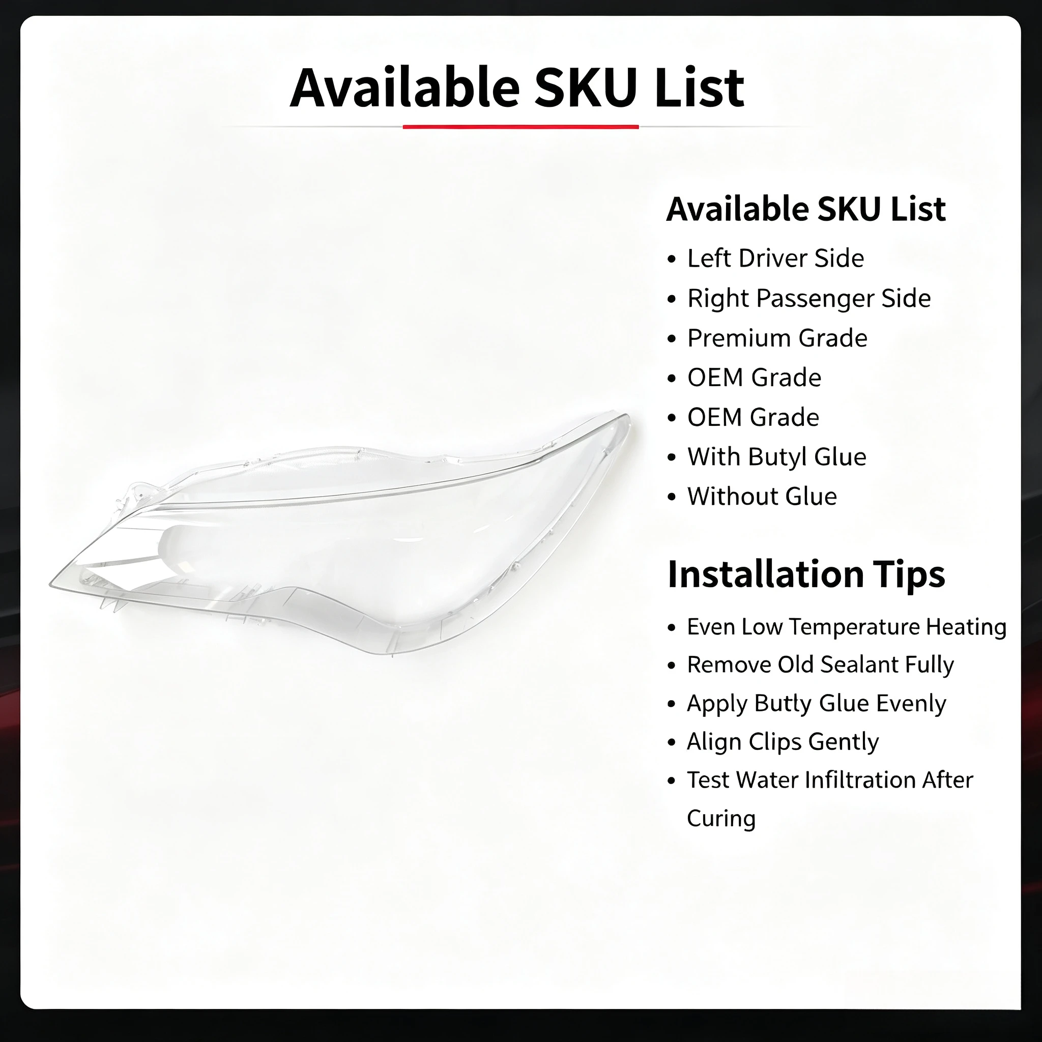 Moggic Headlight Lens Cover Compatible With Toyota Camry 2015 2016 2017 US Version Left Right Side Replacement Clear