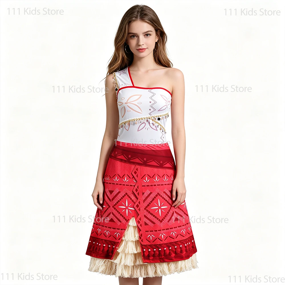 

Teen Girls Summer Dress One-shoulder Beach Style Vacation Outfits Adult Primitive Tribe Moana Cosplay Costume Party Dresses