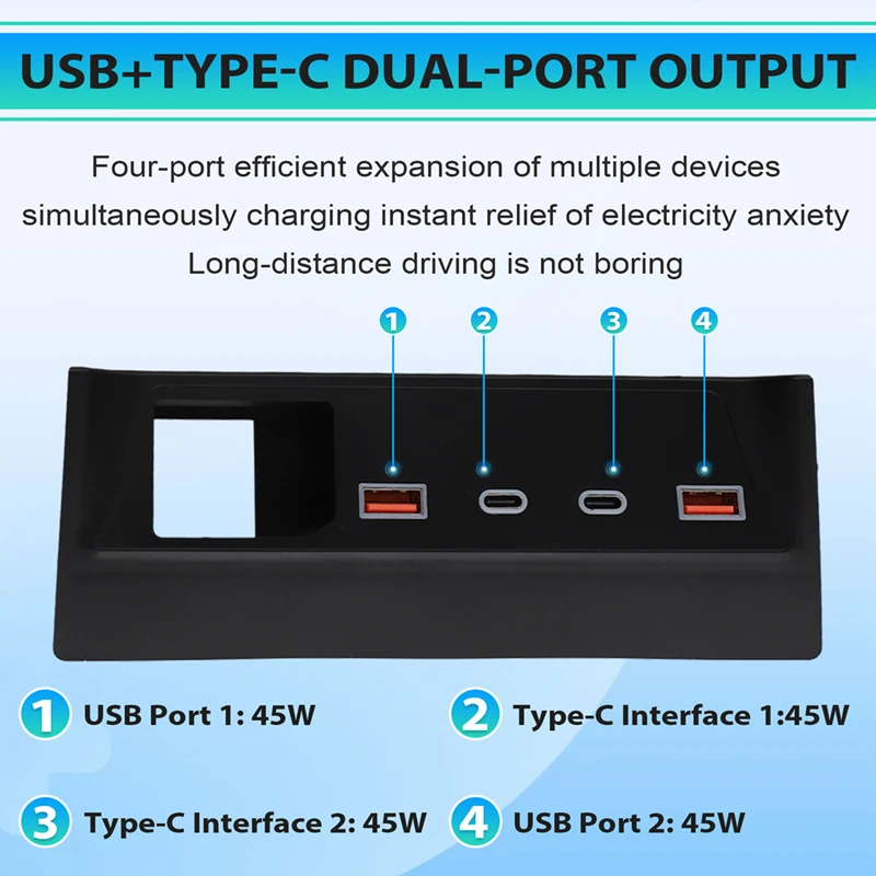 Car USB Type-C Splitter Adapter Fast Charger Shunt HUB Docking Station For Toyota Corolla Cross 2021-2024