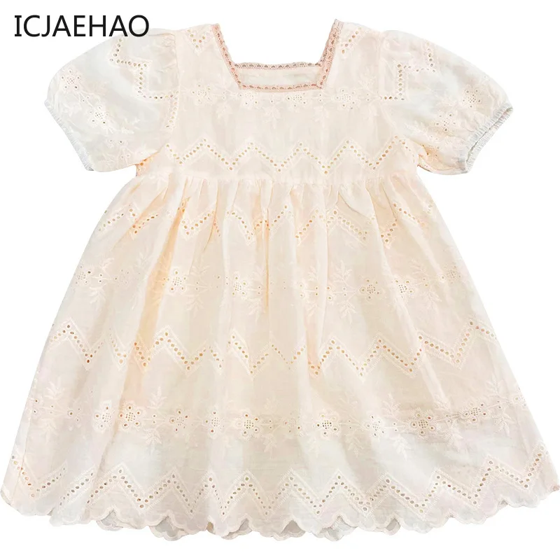 

2024 New Summer Girl Princess Elegant Dress for Baby Girls Cotton Casual Dresses Baptism Kids Loose Children Vestido Clothing
