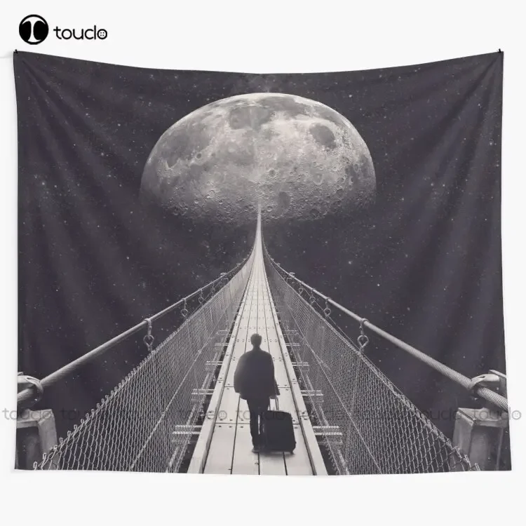 Space Trip Moon Stars Space Travel Man Surreal Tapestry New Tapestry Blanket Tapestry Bedroom Bedspread Decoration Wall Covering