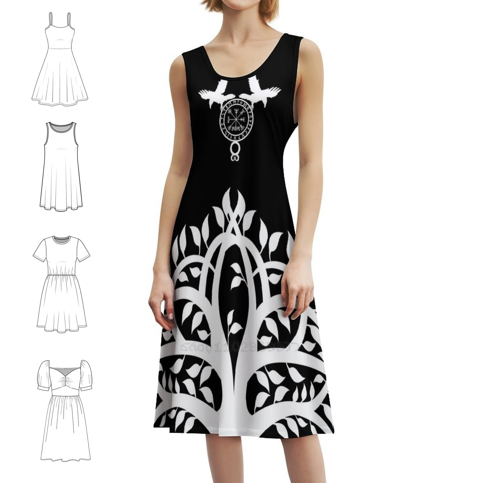 

Vegvisir Huginn и Muninn (вариант II) сексуальное платье для отпуска для женщин, мини-платье для пляжной вечеринки, дня рождения, древнее Asatru Asgard