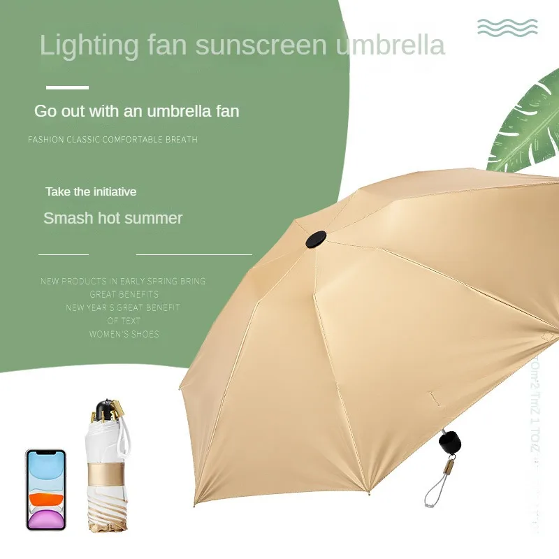 Wentylator USB i oświetlenie LED parasol do ochrony przed słońcem ładowania przenośne chłodzenie UV mała kobieta parasol