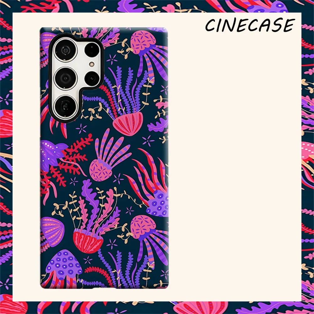 purple jellyfish seaweed For Samsung Galaxy S26 S25 S24 A56 A36 Dual Layer Luxury Fashion Full Lens Protective Case