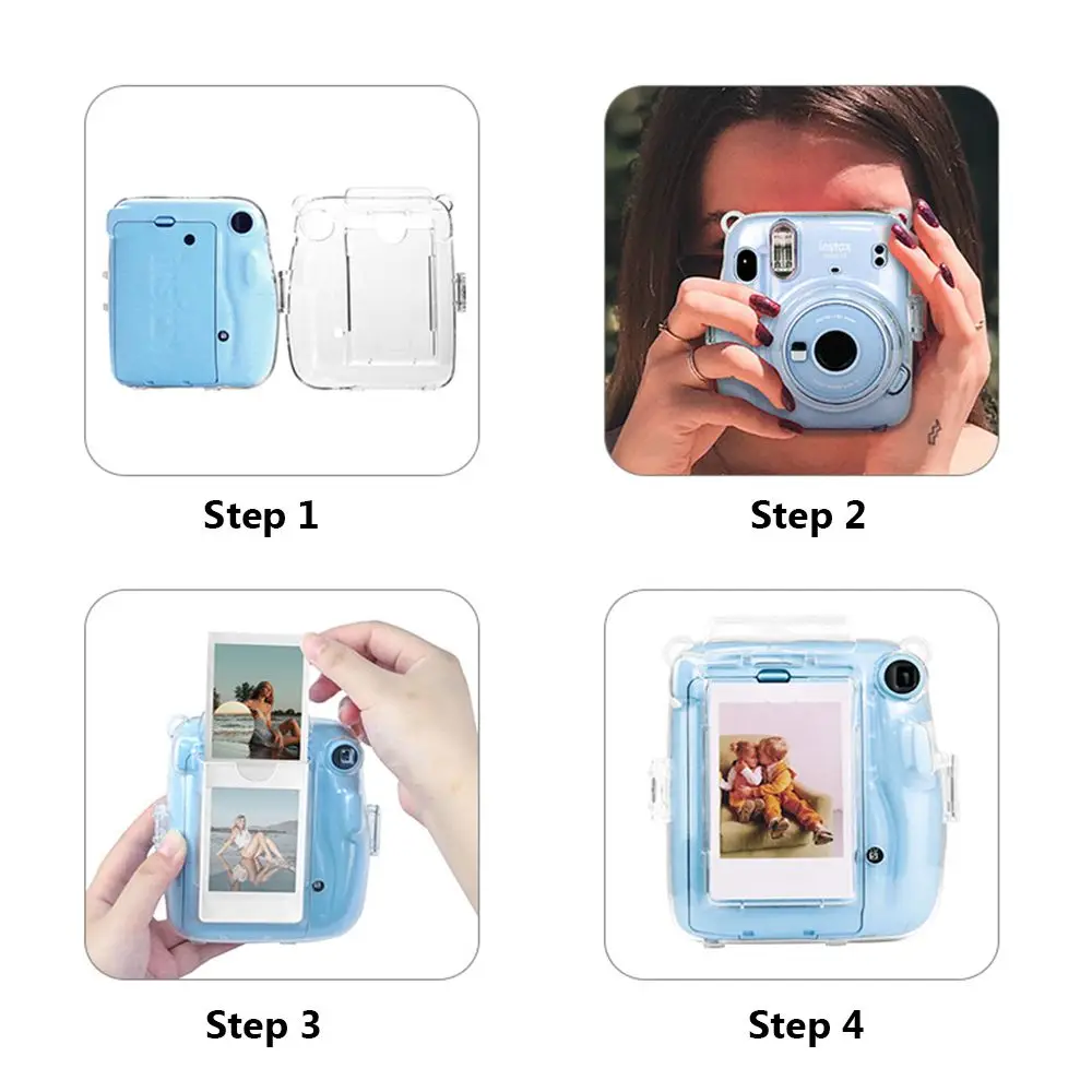 3 in 1 Transparent Shoulder Strap Storage Case Camera Cover Photo Bag Protective Shell For Fujifilm Instax Mini 11