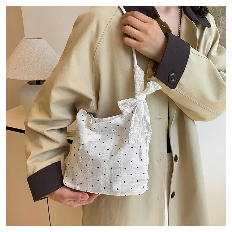 

Сумка в горошек, женский шелковый шарф с бантом, сумка на плечо, подмышки, легкая простая сумка-ведро для пожилых людей