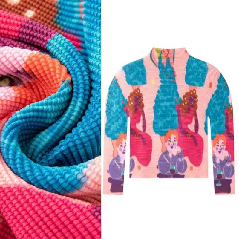 

Miyake Pleated T-shirt 2026 Fold Comfortable Breathable Turtleneck T-shirt Spring New Pleats Print Pullover Long-sleeved Female