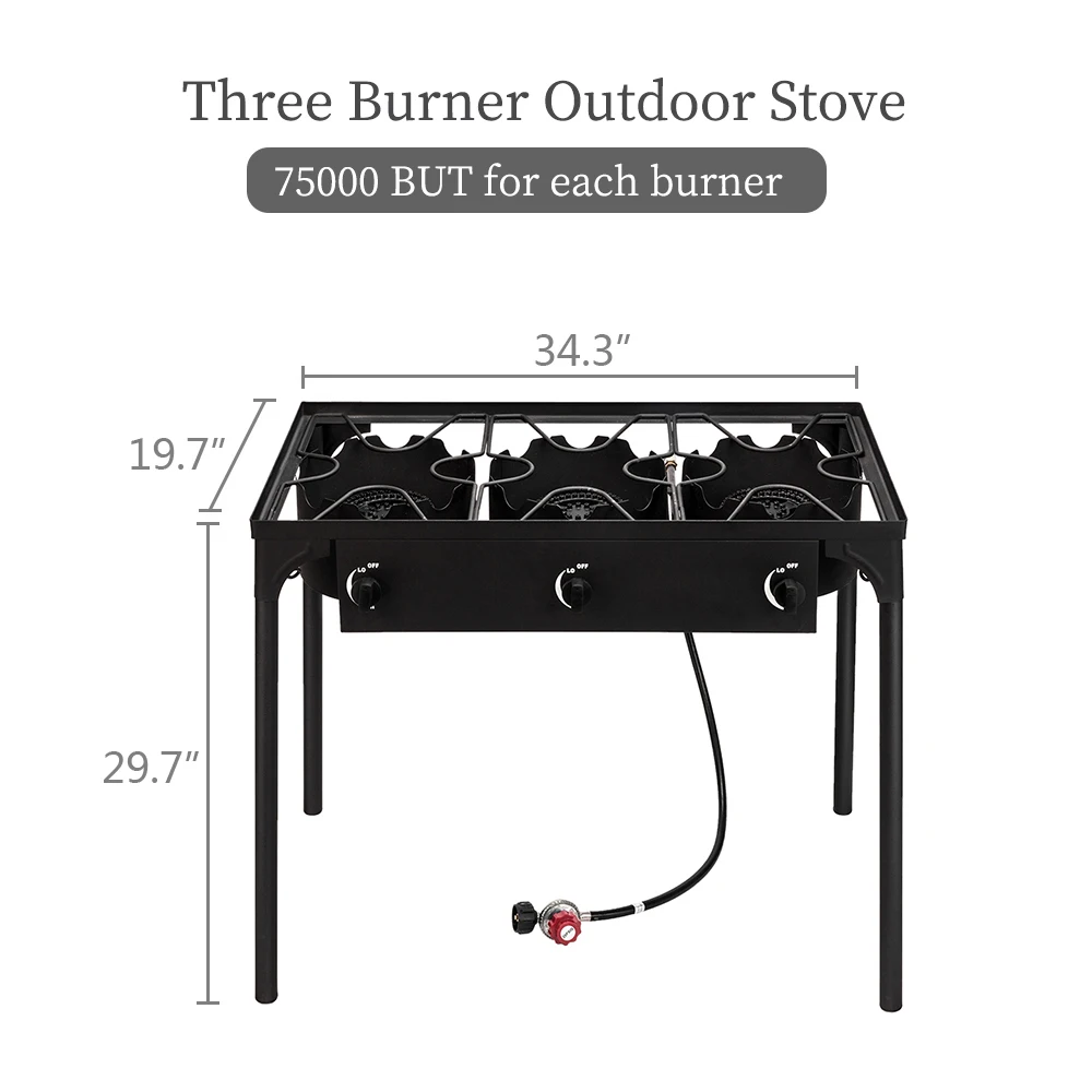 Outdoor Kampkachel Hogedruk Propaan Gasfornuis Draagbare Gietijzeren Patio Kookpan (Drie Branders 225000-btu)